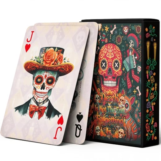 💀 Día de los Muertos Playing Cards – 54 Unique Skull Art Designs, Premium Blue Core Poker Deck