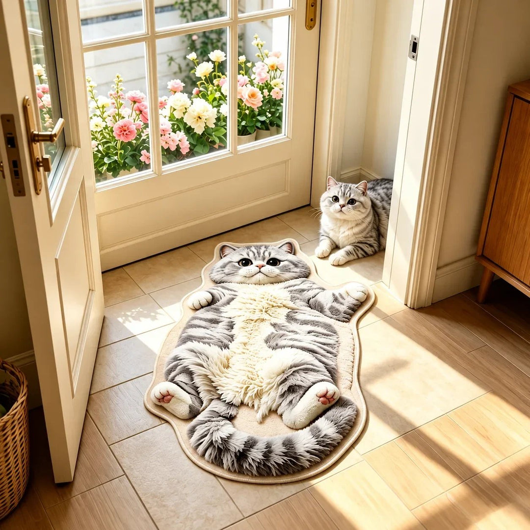 🐱 Chubby Tabby Cat Shaped Long Rug – Cozy Furry-Effect Home Décor