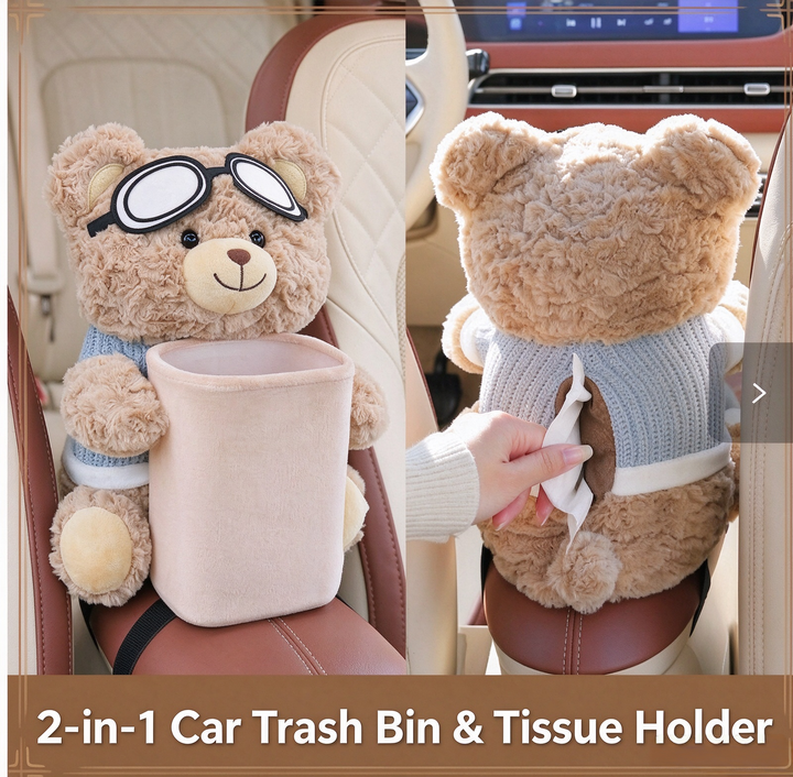 ✨🔥 Flash Sale! Creative Bear Car Armrest Organizer, Tissue Holder & Trash Bin