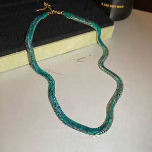 Snake Chain Necklace, Red Black Silver Patterned Statement Necklace