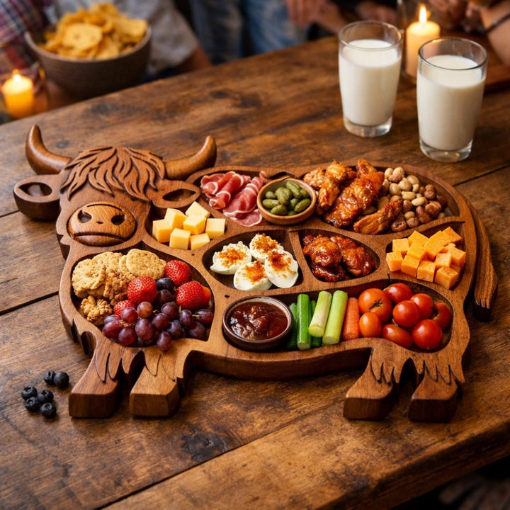 🐮 Highland Cow Wooden Charcuterie Board