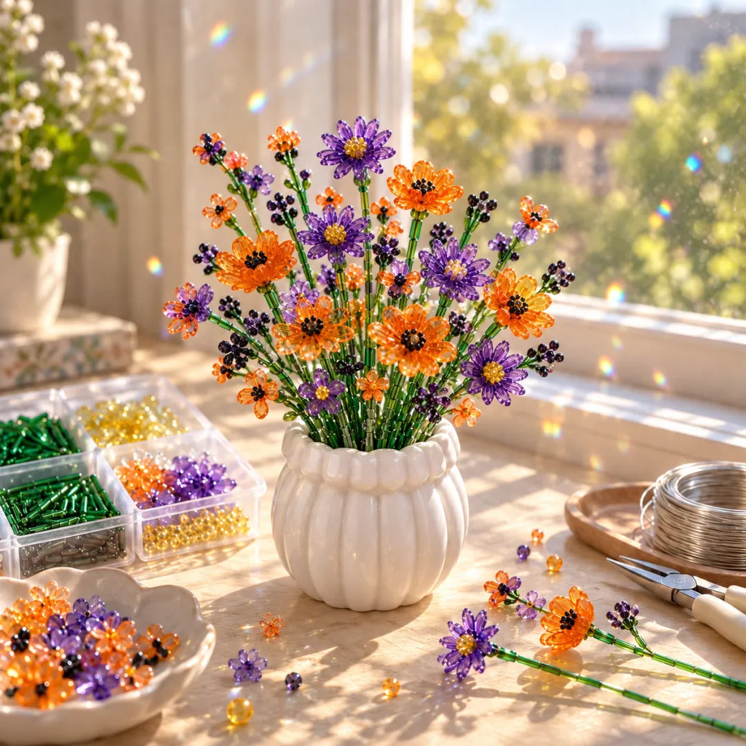 ⏳ Last Day 49% OFF –🌼✨DIY Beaded Wildflower Bouquet Kit – Handmade Crystal Flower Craft Set🌸✨