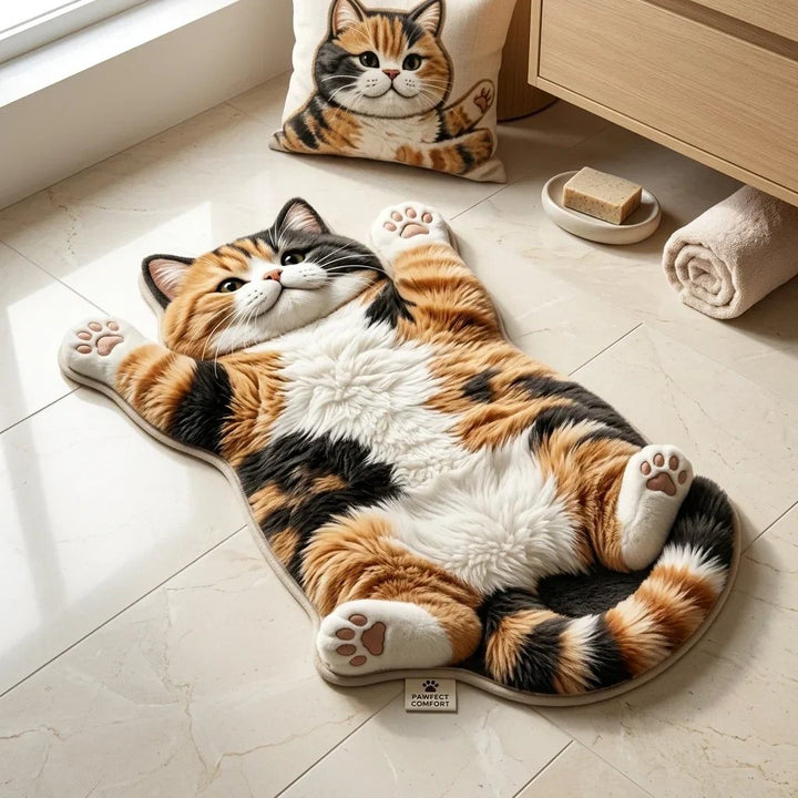🐱 Chubby Tabby Cat Shaped Long Rug – Cozy Furry-Effect Home Décor