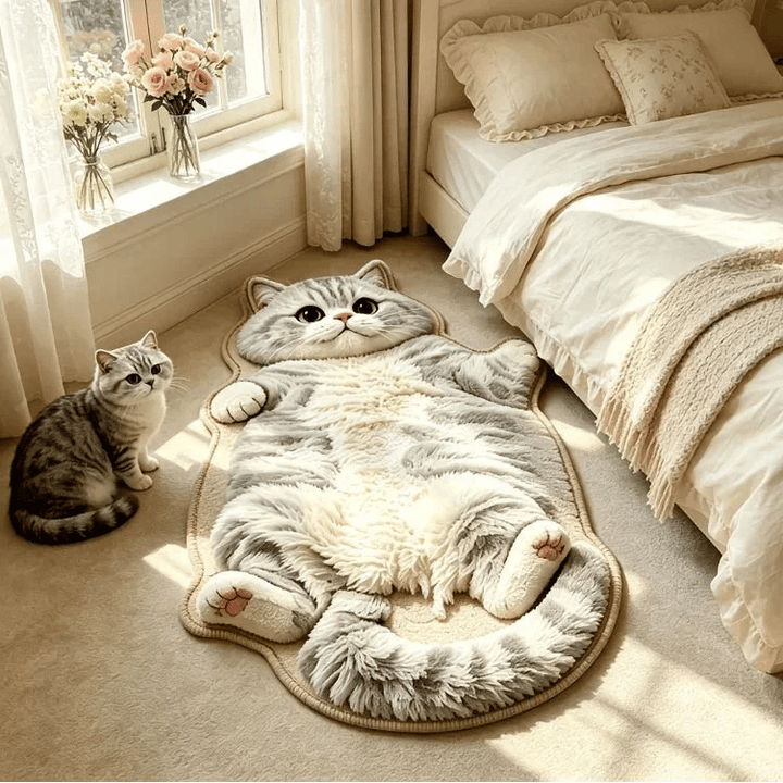 🐱 Chubby Tabby Cat Shaped Long Rug – Cozy Furry-Effect Home Décor