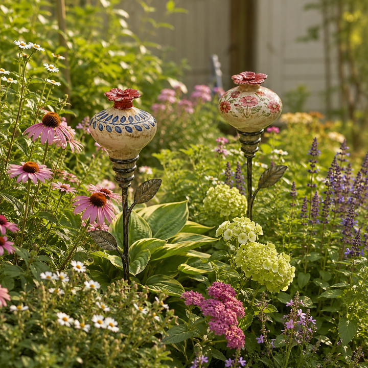 Vintage Hummingbird Feeder Garden Decor Stake