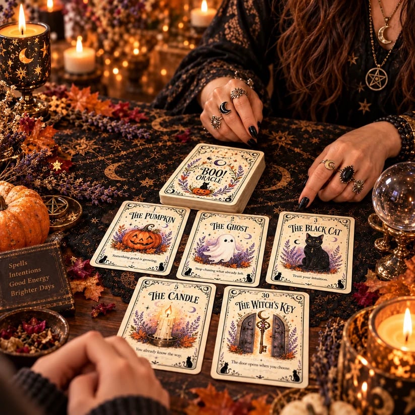 🎃 Sweet & Spooky Halloween Oracle Deck – 31 Daily Spooky Messages for October