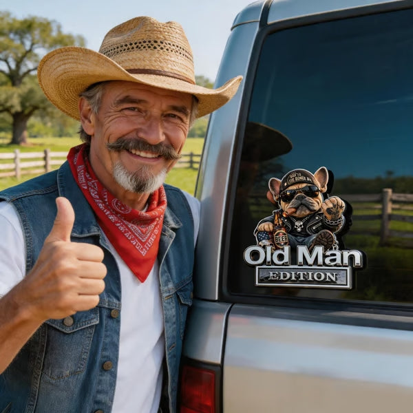 🚗💨 Funny Old Man Edition French Bulldog Car Decal 🐶