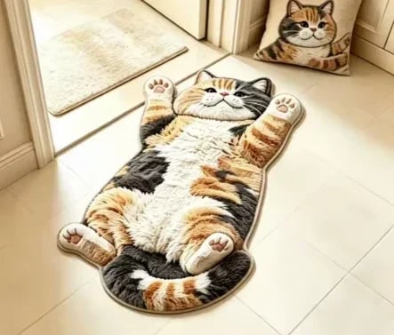 🐱 Chubby Tabby Cat Shaped Long Rug – Cozy Furry-Effect Home Décor