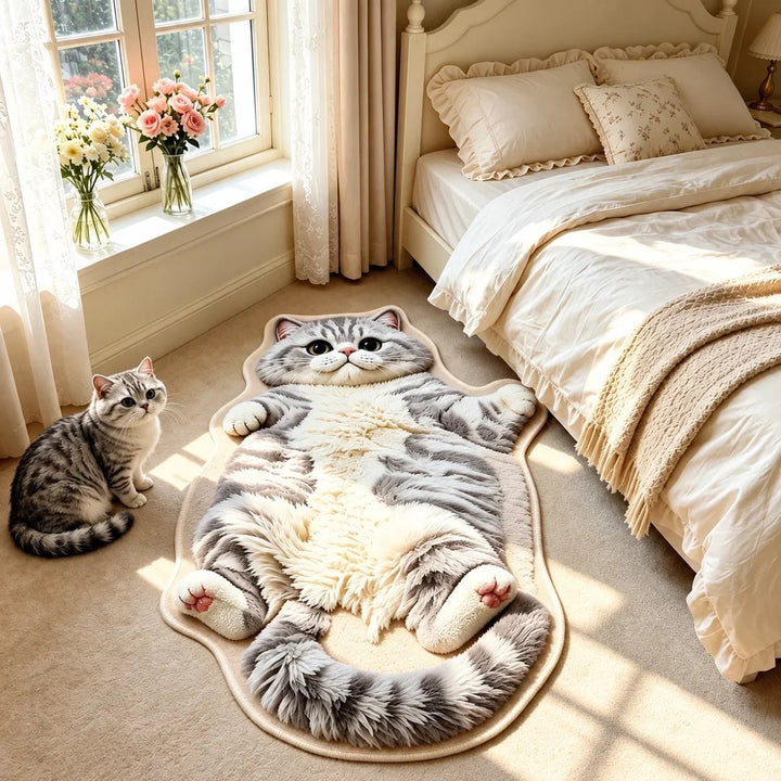 🐱 Chubby Tabby Cat Shaped Long Rug – Cozy Furry-Effect Home Décor