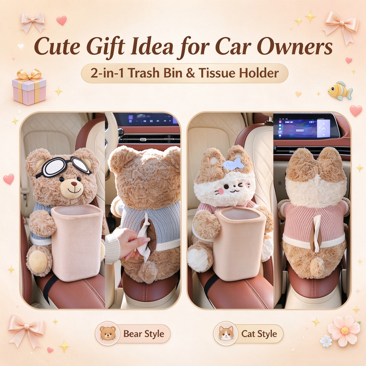 ✨🔥 Flash Sale! Creative Bear Car Armrest Organizer, Tissue Holder & Trash Bin