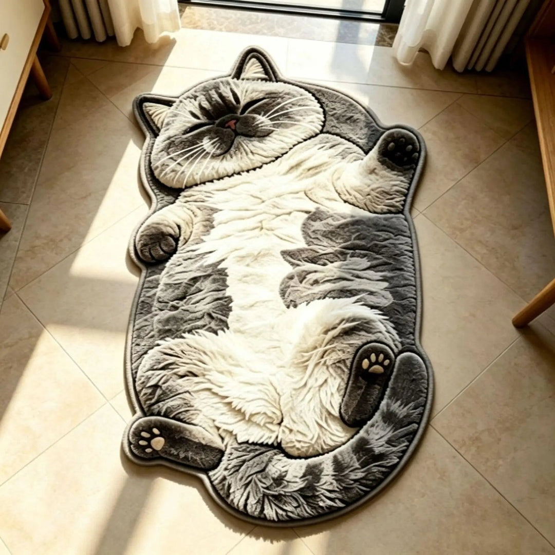 🐱 Chubby Tabby Cat Shaped Long Rug – Cozy Furry-Effect Home Décor