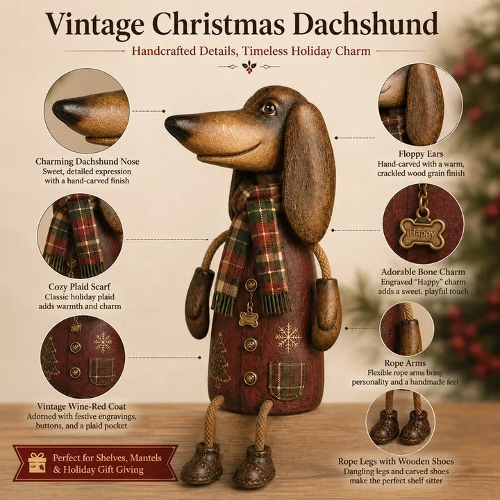 🐾 Vintage Christmas Dachshund Shelf Sitter 🎄 Rustic Farmhouse Holiday Dog Figurine