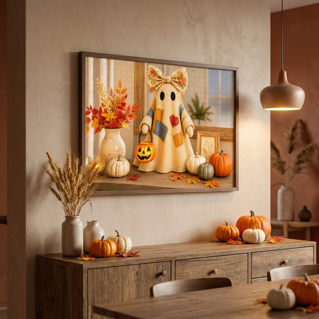 Patchwork Ghost Halloween Jigsaw Puzzle