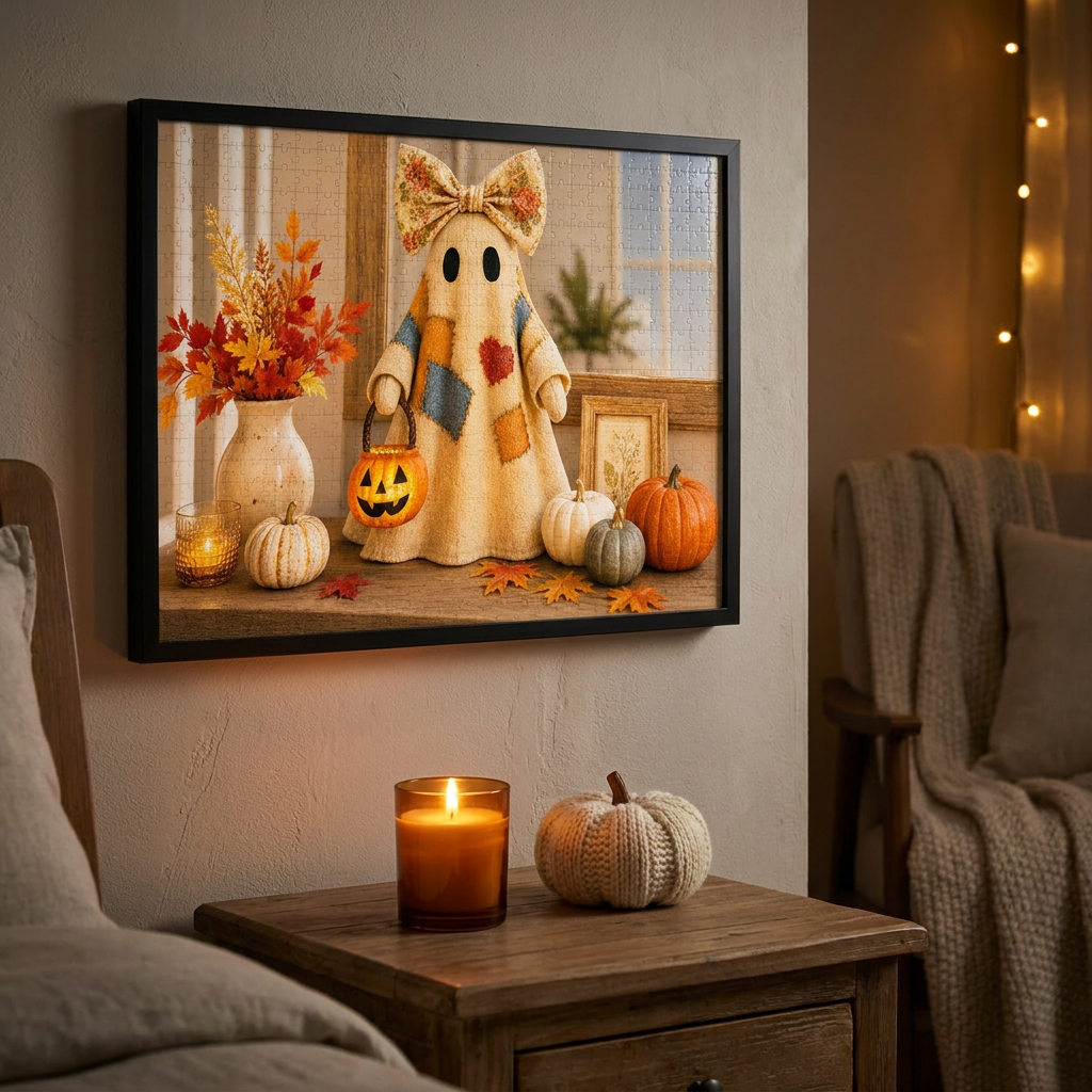 Patchwork Ghost Halloween Jigsaw Puzzle