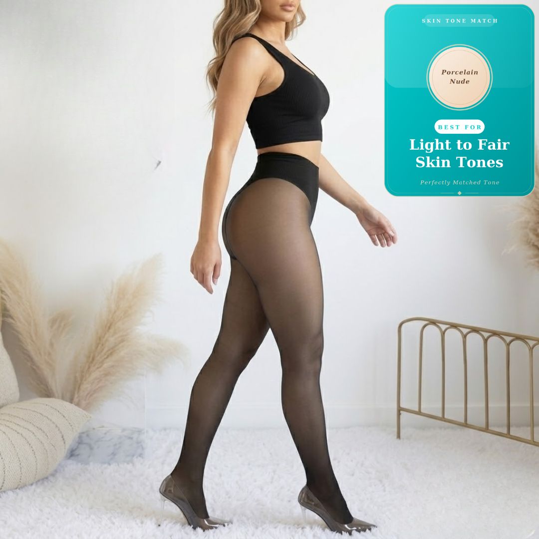High Waist Shaping Fleece Lined Tights | Natural Skin-Tone Sheer Look, Warm & Slimming