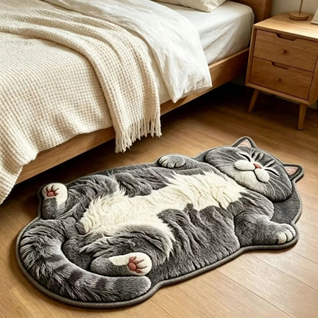 🐱 Chubby Tabby Cat Shaped Long Rug – Cozy Furry-Effect Home Décor