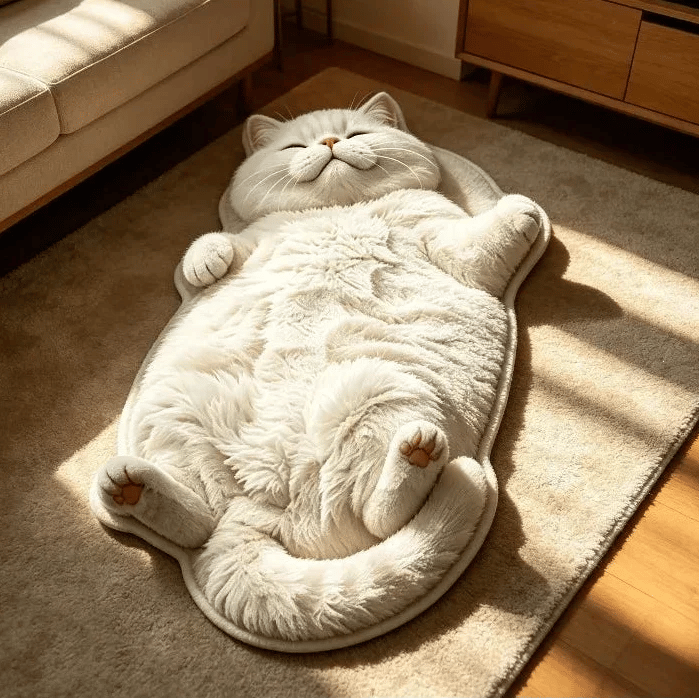 🐱 Chubby Tabby Cat Shaped Long Rug – Cozy Furry-Effect Home Décor