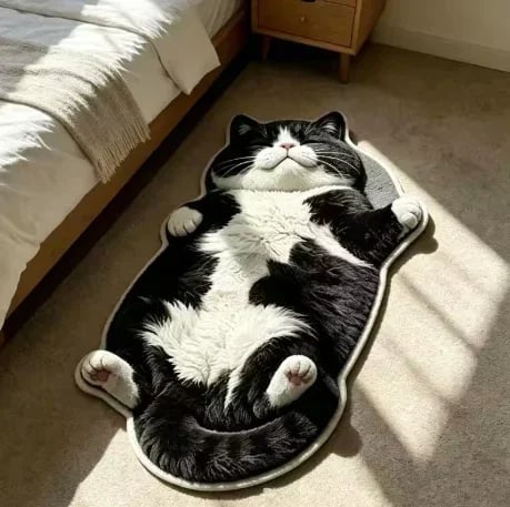 🐱 Chubby Tabby Cat Shaped Long Rug – Cozy Furry-Effect Home Décor