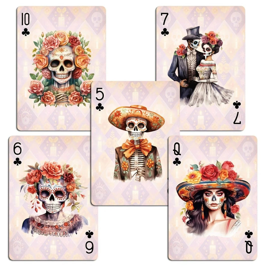 💀 Día de los Muertos Playing Cards – 54 Unique Skull Art Designs, Premium Blue Core Poker Deck