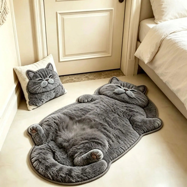 🐱 Chubby Tabby Cat Shaped Long Rug – Cozy Furry-Effect Home Décor