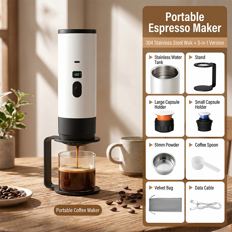 🎁2026 New Arrivals 50% OFF💥Portable Espresso Maker – digital display, Type-C rechargeable, 90ml tank & 120ml cup. Enjoy fresh hot coffee anywhere! 🛡️💪