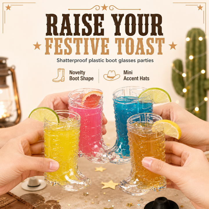 Plastic Cowboy Boot Shot Glasses with Mini Hats