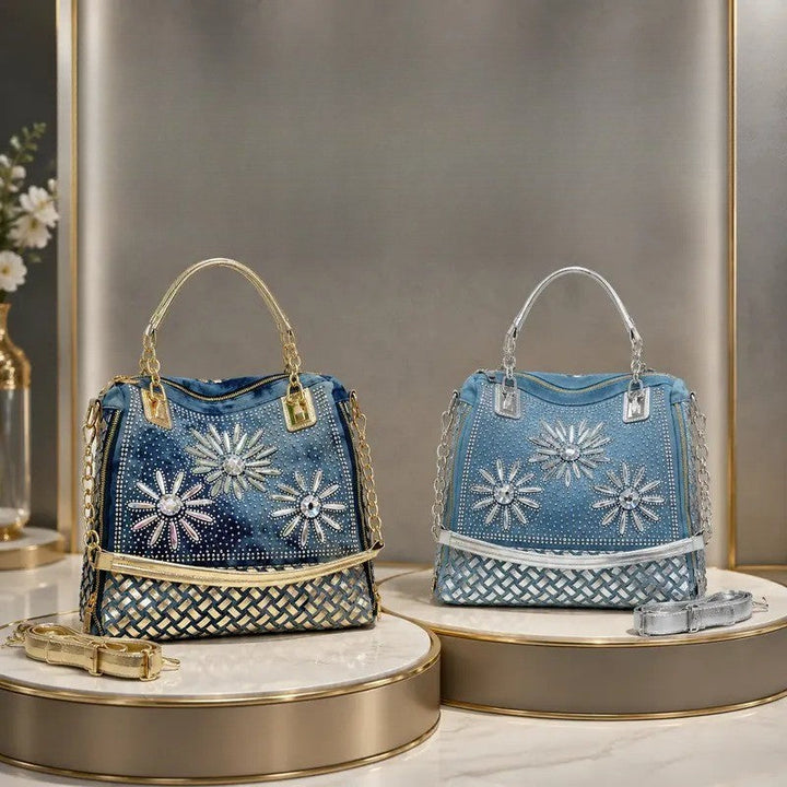 Classy Rhinestone Denim Satchel