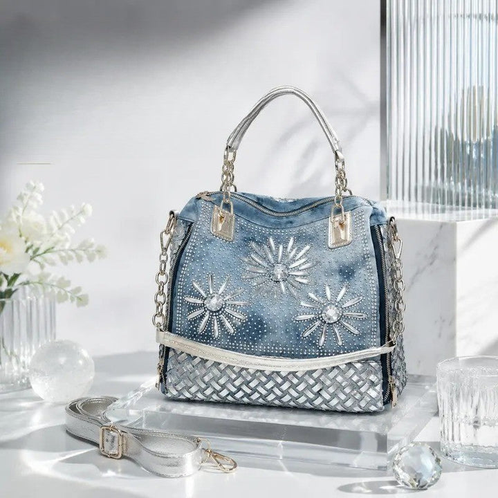 Classy Rhinestone Denim Satchel